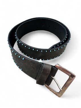 Lauren Ralph Lauren Black Leather Belt with Turquoise Studs Medium